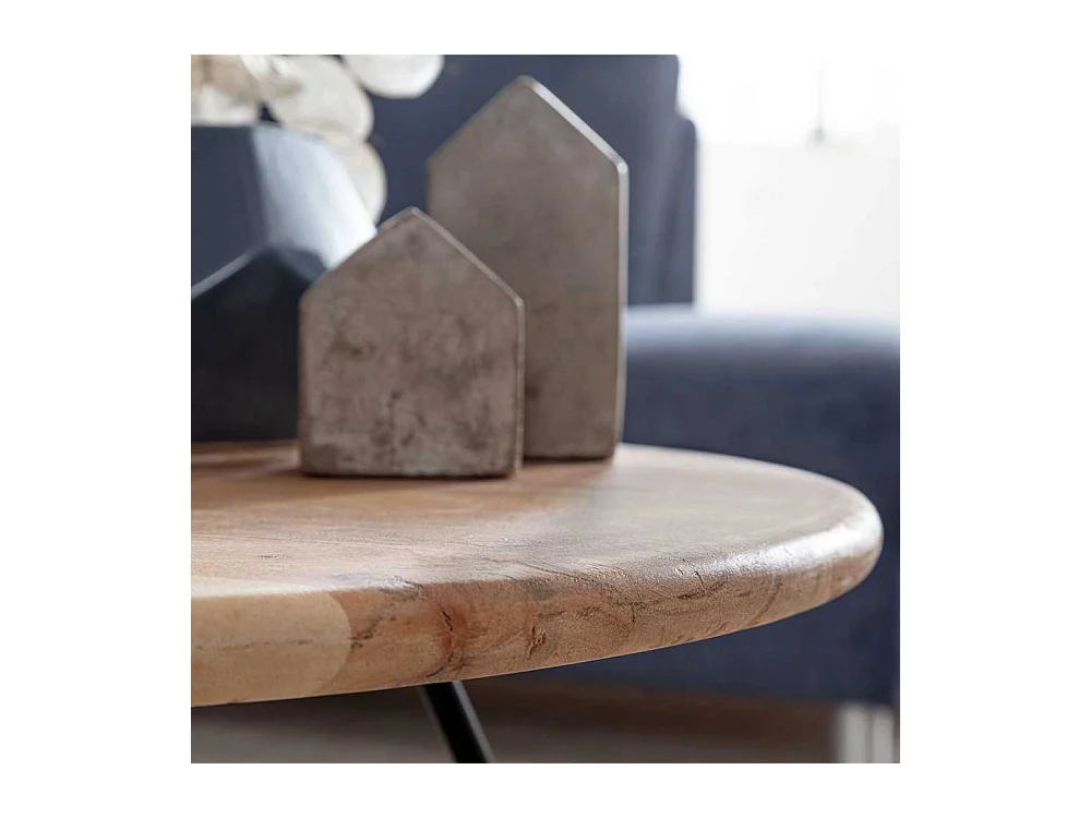 Runder Holz Couchtisch aus Akazie Massivholz 3-Fußgestell aus Edelstahl
