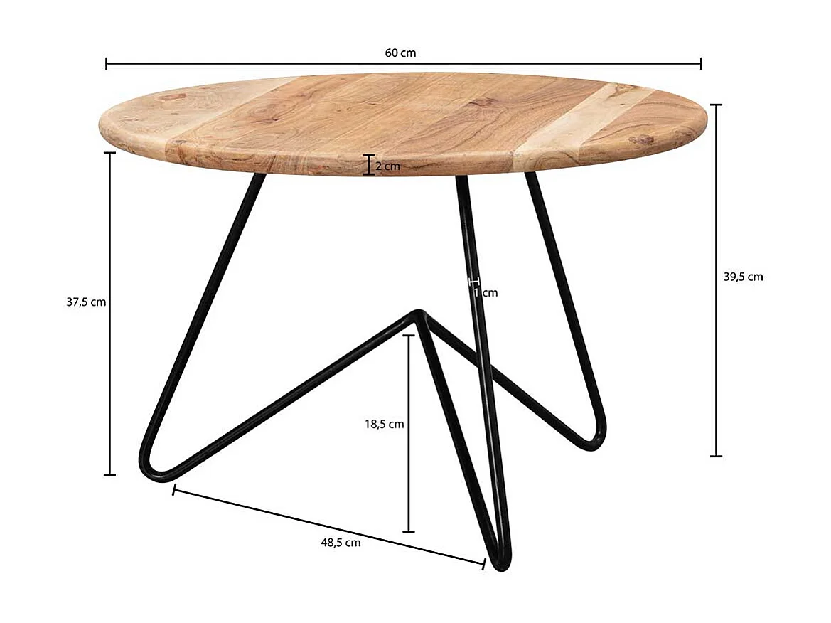 Runder Holz Couchtisch aus Akazie Massivholz 3-Fußgestell aus Edelstahl