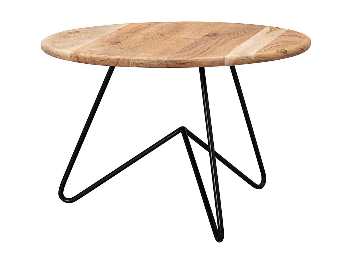 Runder Holz Couchtisch aus Akazie Massivholz 3-Fußgestell aus Edelstahl