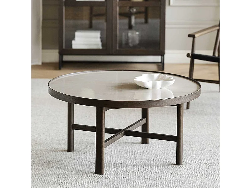 Couchtisch mit Keramikplatte in Beige Eiche dunkelbraun