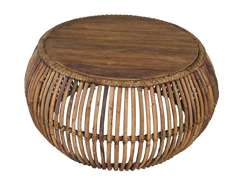 Rattan Couchtisch rund Teak massiv
