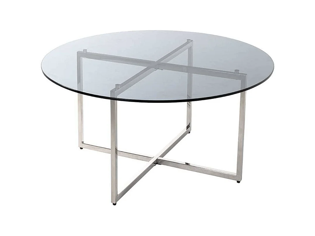 Runder Glastisch für Sofa Gestell Edelstahl
