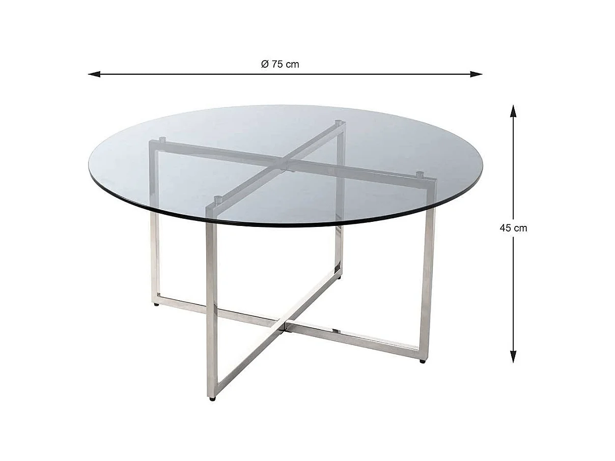 Runder Glastisch für Sofa Gestell Edelstahl
