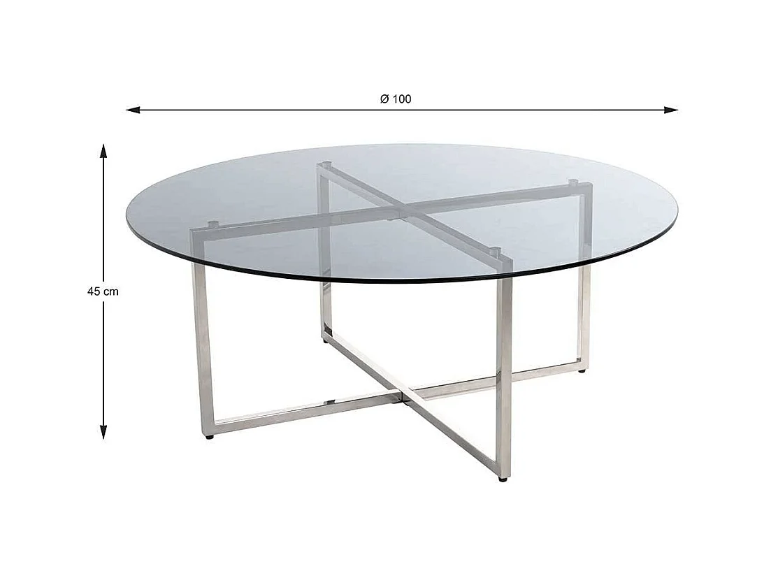 Runder Glastisch für Sofa Gestell Edelstahl