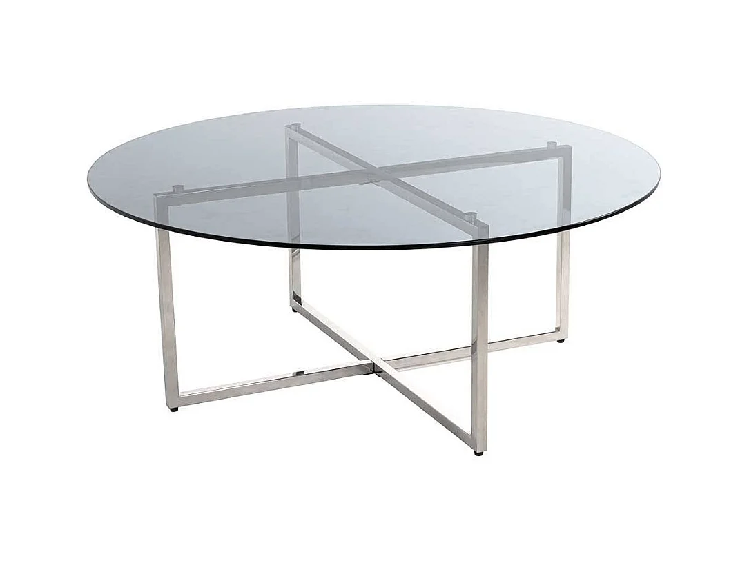 Runder Glastisch für Sofa Gestell Edelstahl