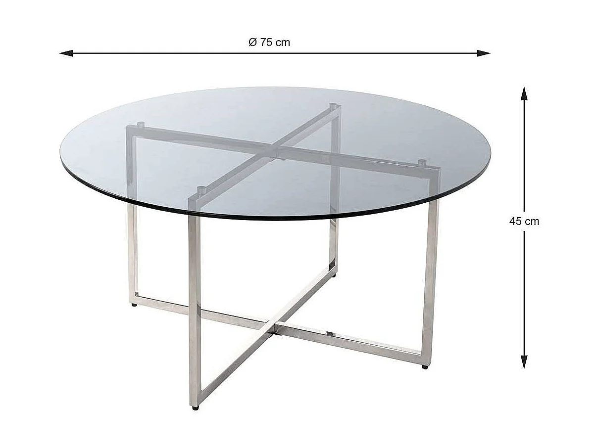 Runder Glastisch für Sofa Gestell Edelstahl