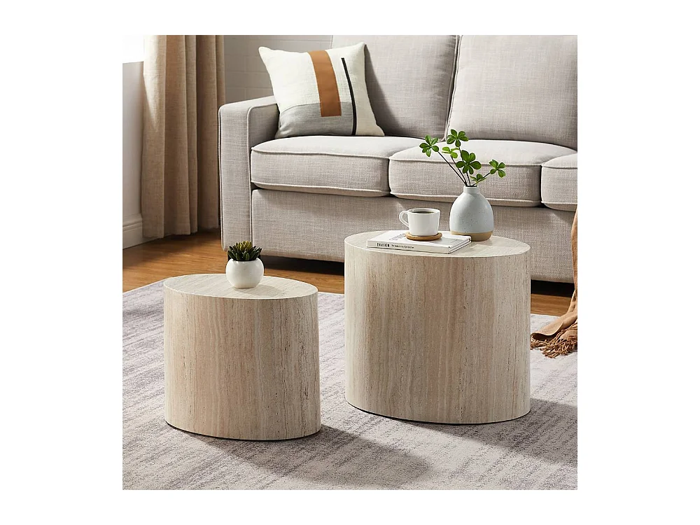 Satztisch Couchtisch Set in Beige und Marmor Optik (zweiteilig)