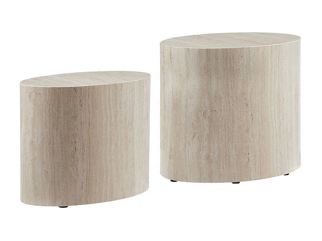 Satztisch Couchtisch Set in Beige und Marmor Optik (zweiteilig)