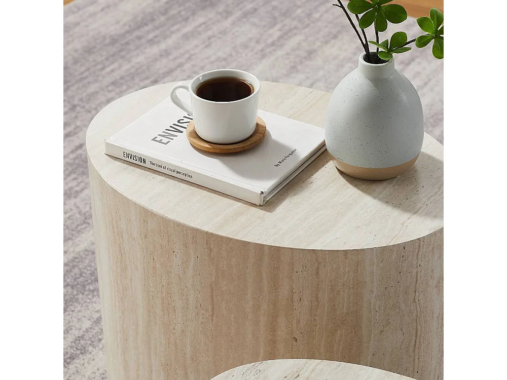 Satztisch Couchtisch Set in Beige und Marmor Optik (zweiteilig)