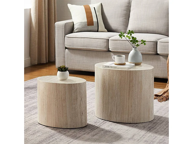 Satztisch Couchtisch Set in Beige und Marmor Optik (zweiteilig)