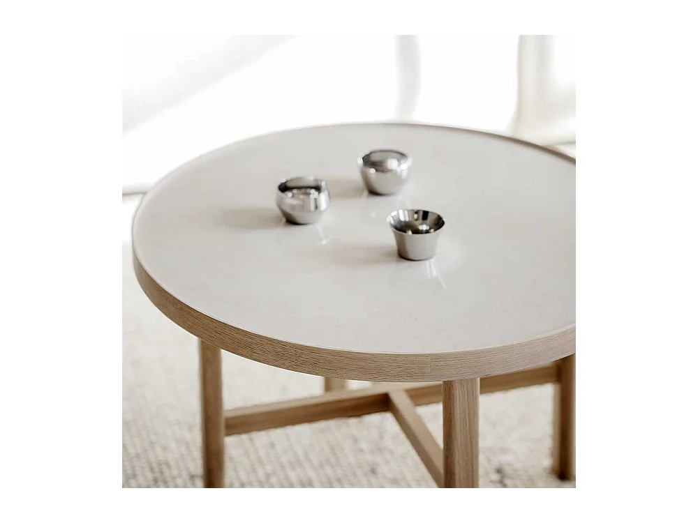Moderner Sofatisch aus Keramik in Beige Eiche Massivholz