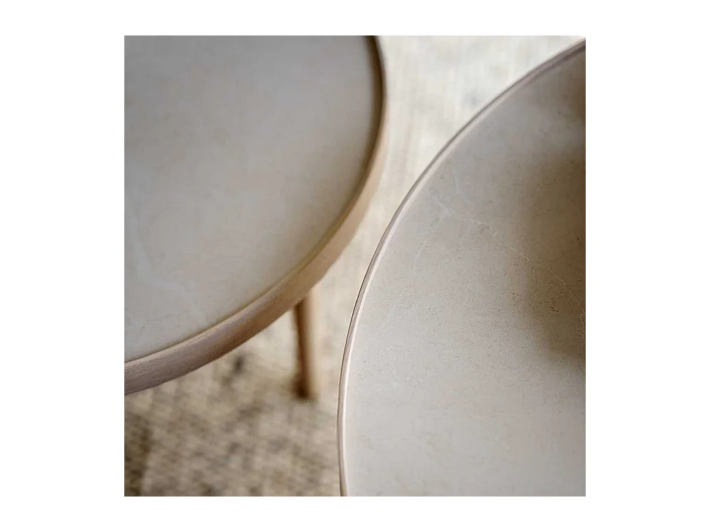 Moderner Sofatisch aus Keramik in Beige Eiche Massivholz