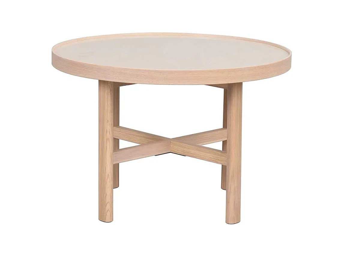 Moderner Sofatisch aus Keramik in Beige Eiche Massivholz