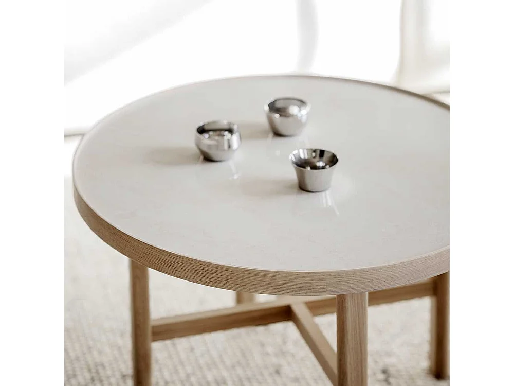 Moderner Sofatisch aus Keramik in Beige Eiche Massivholz