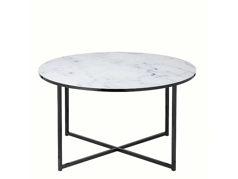 Glastisch in Weiß Hellgrau Marmoroptik Bügelgestell Schwarz