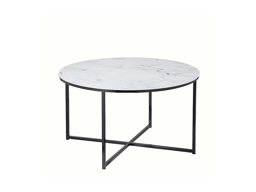 Glastisch in Weiß Hellgrau Marmoroptik Bügelgestell Schwarz