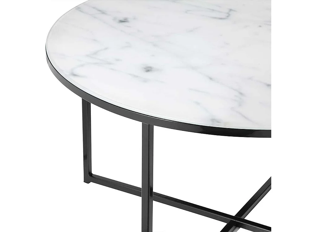 Glastisch in Weiß Hellgrau Marmoroptik Bügelgestell Schwarz