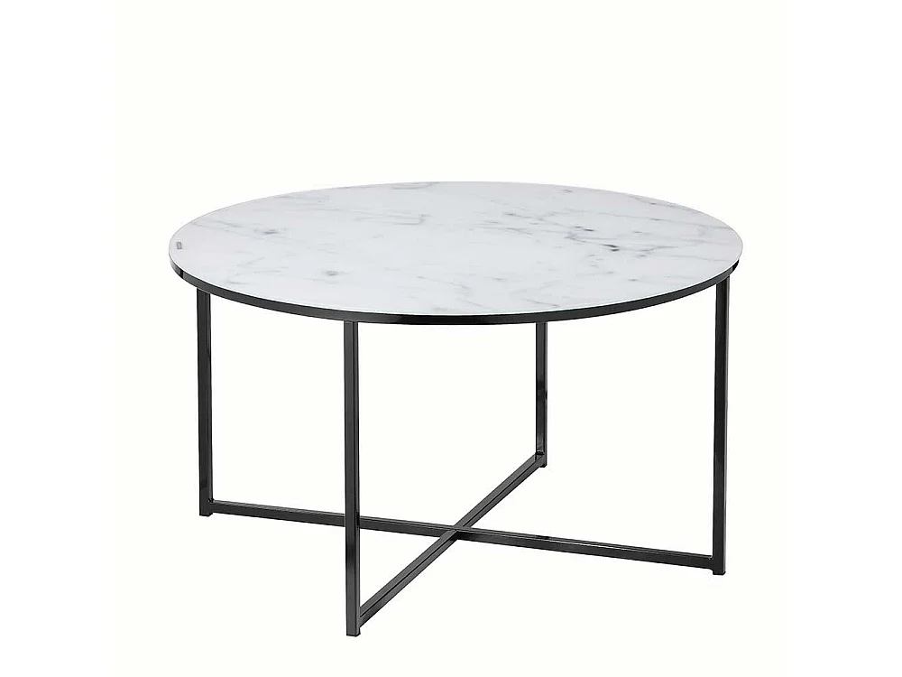 Glastisch in Weiß Hellgrau Marmoroptik Bügelgestell Schwarz