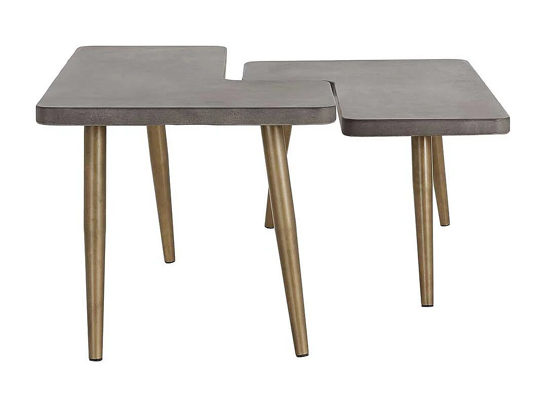 Designertisch Set aus Leichtbeton und Metall Beton Grau und Messingfarben (zweiteilig)