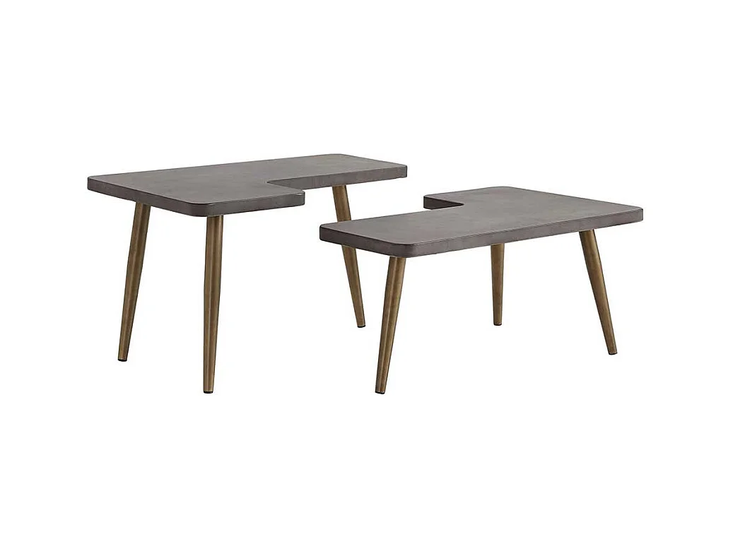 Designertisch Set aus Leichtbeton und Metall Beton Grau und Messingfarben (zweiteilig)