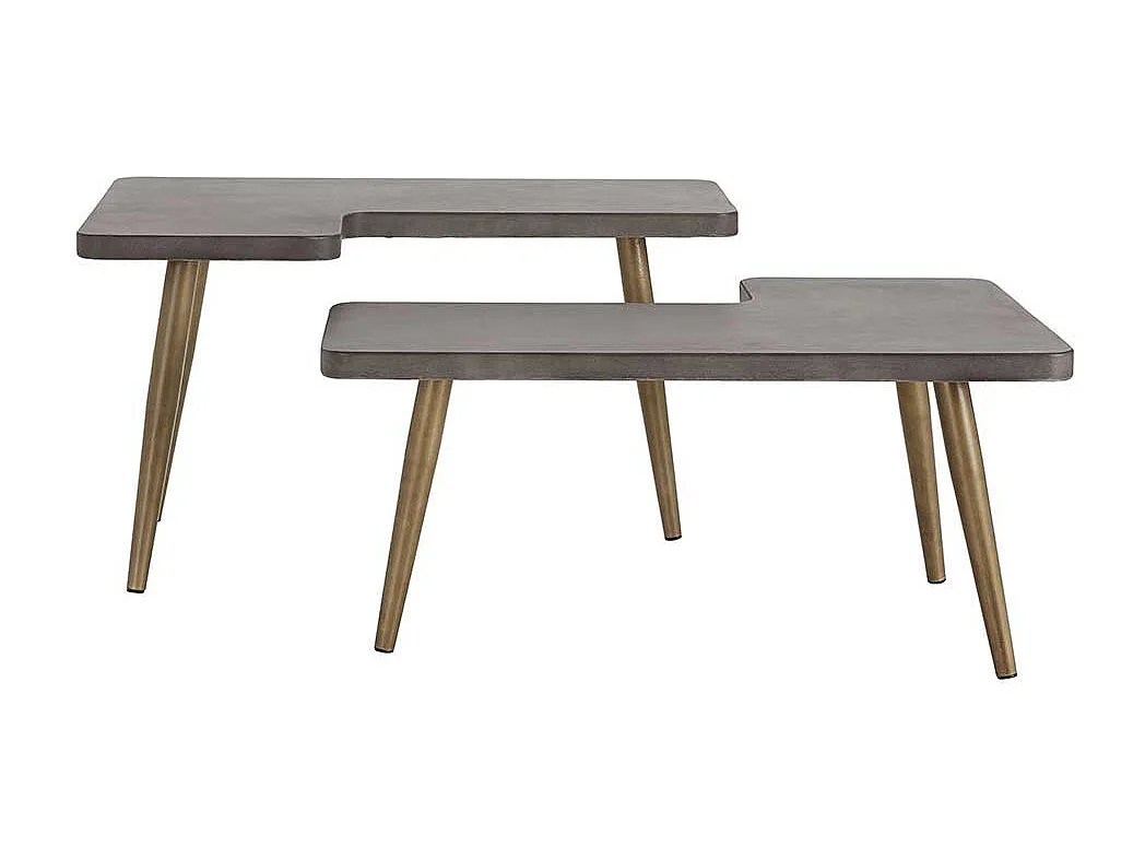 Designertisch Set aus Leichtbeton und Metall Beton Grau und Messingfarben (zweiteilig)