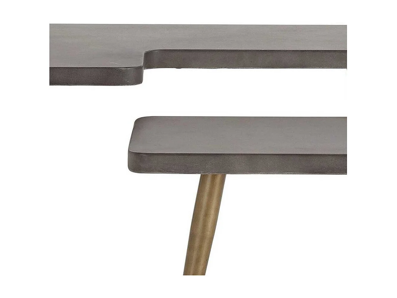 Designertisch Set aus Leichtbeton und Metall Beton Grau und Messingfarben (zweiteilig)