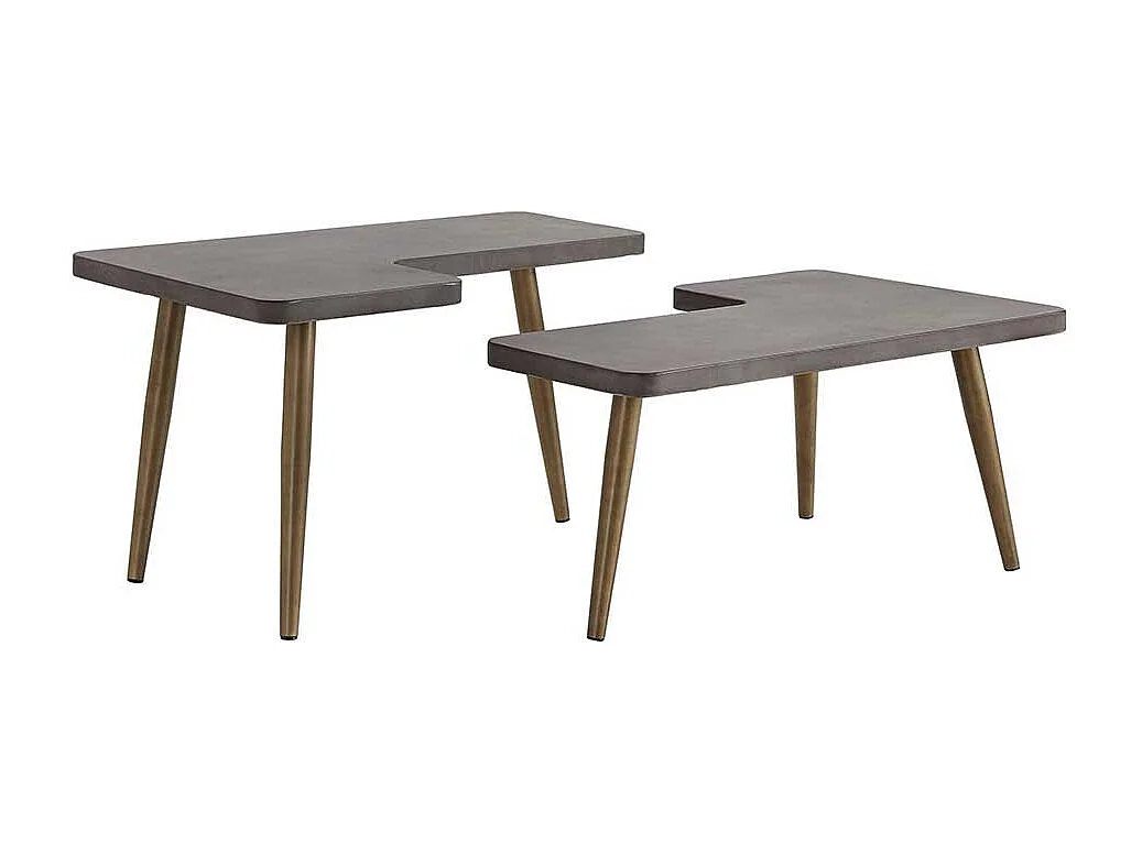 Designertisch Set aus Leichtbeton und Metall Beton Grau und Messingfarben (zweiteilig)