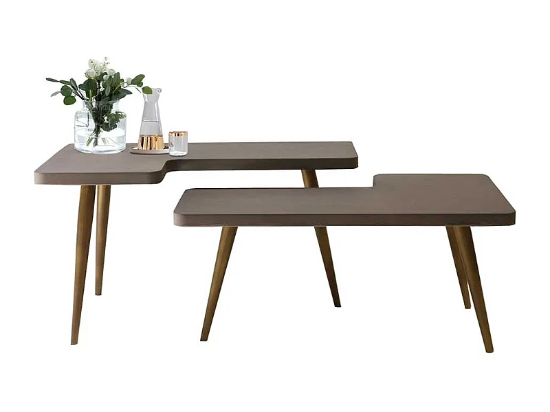 Designertisch Set aus Leichtbeton und Metall Beton Grau und Messingfarben (zweiteilig)