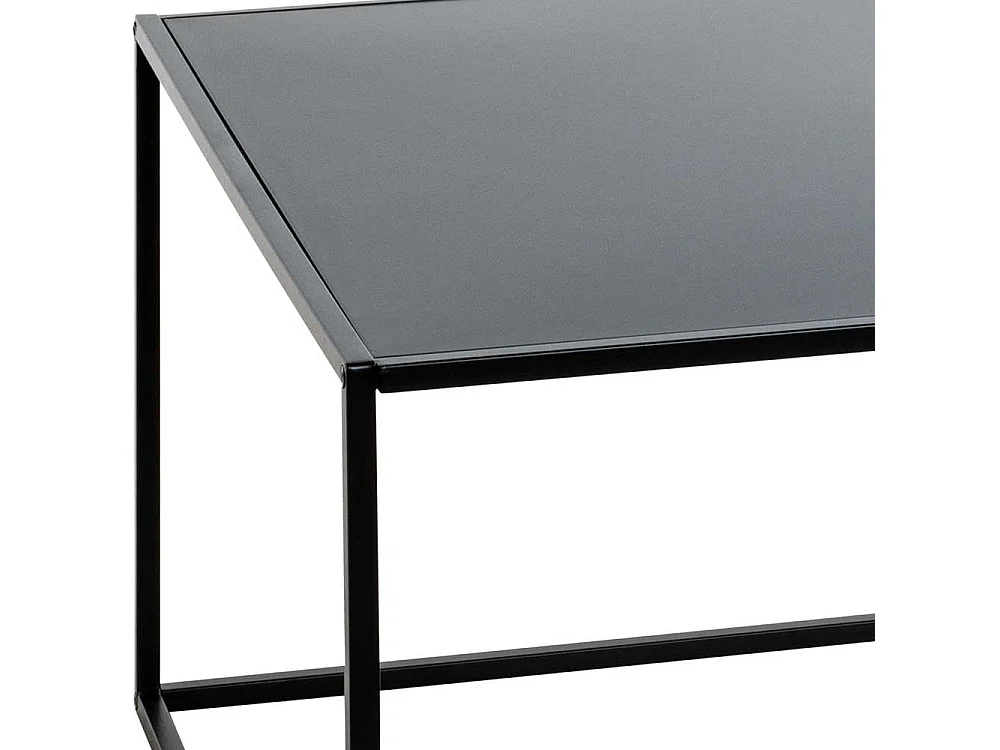 Schwarzer Designcouchtisch mit Metallplatte Bügelgestell