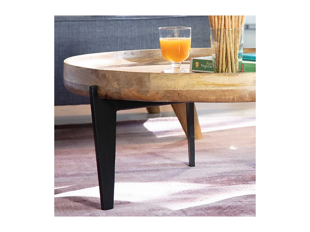 Runder Salontisch mit Massivholzplatte 3-Fußgestell aus Stahl