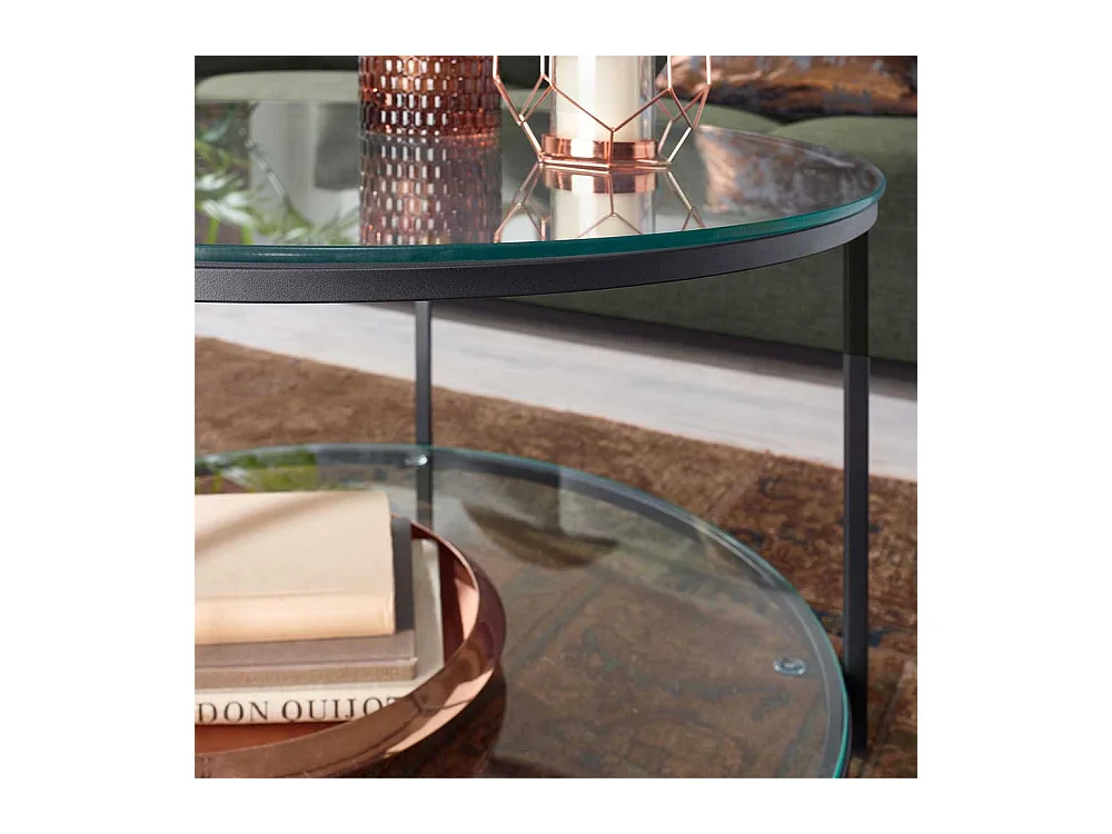 Couchtisch rund mit Glasplatten Vierfußgestell aus Metall