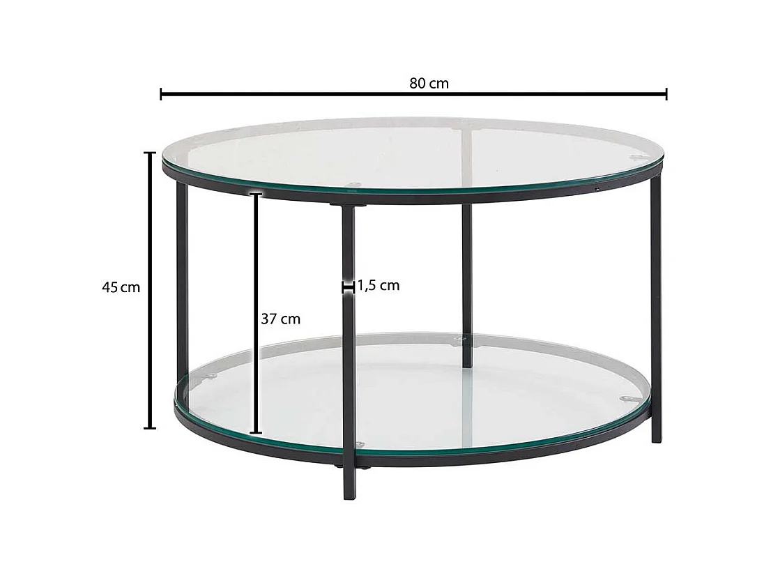 Couchtisch rund mit Glasplatten Vierfußgestell aus Metall