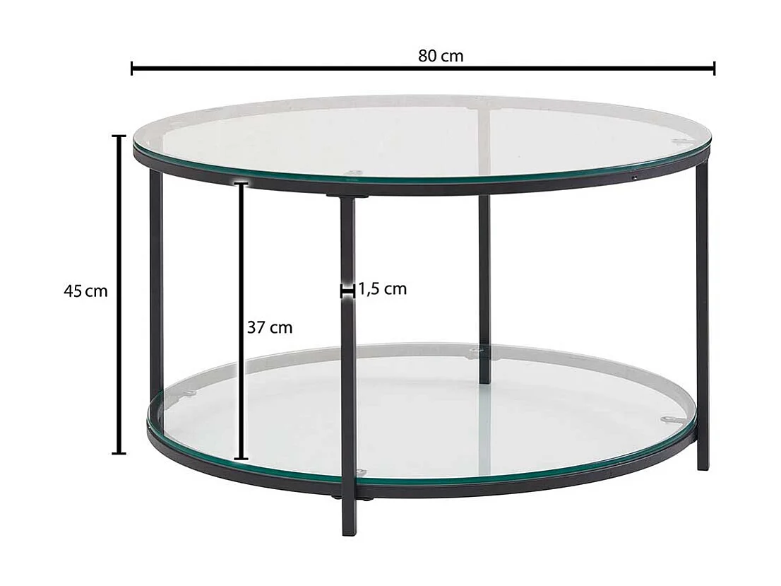 Couchtisch rund mit Glasplatten Vierfußgestell aus Metall