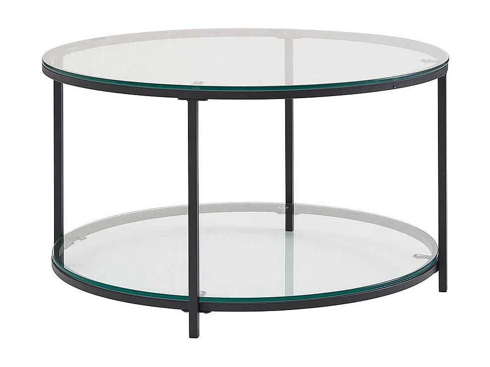 Couchtisch rund mit Glasplatten Vierfußgestell aus Metall