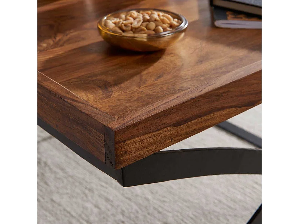 Sofatisch aus Sheesham Massivholz X-Fußgestell aus Eisen