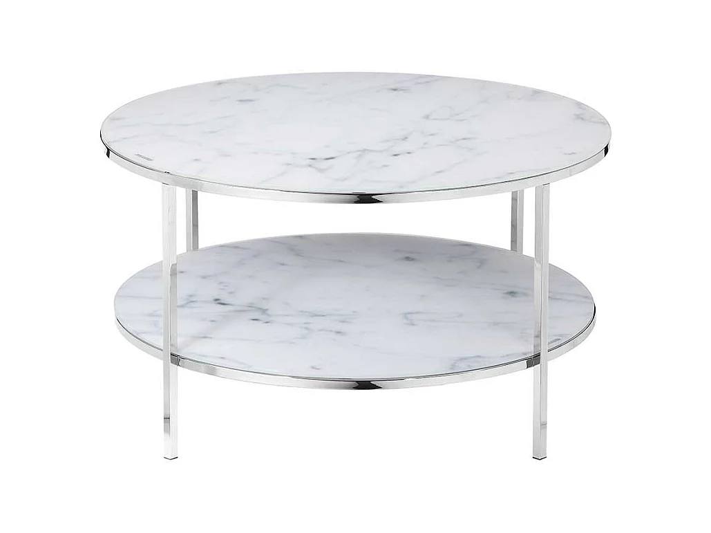 Couchtisch in Weiß Marmoroptik runde Glasplatten