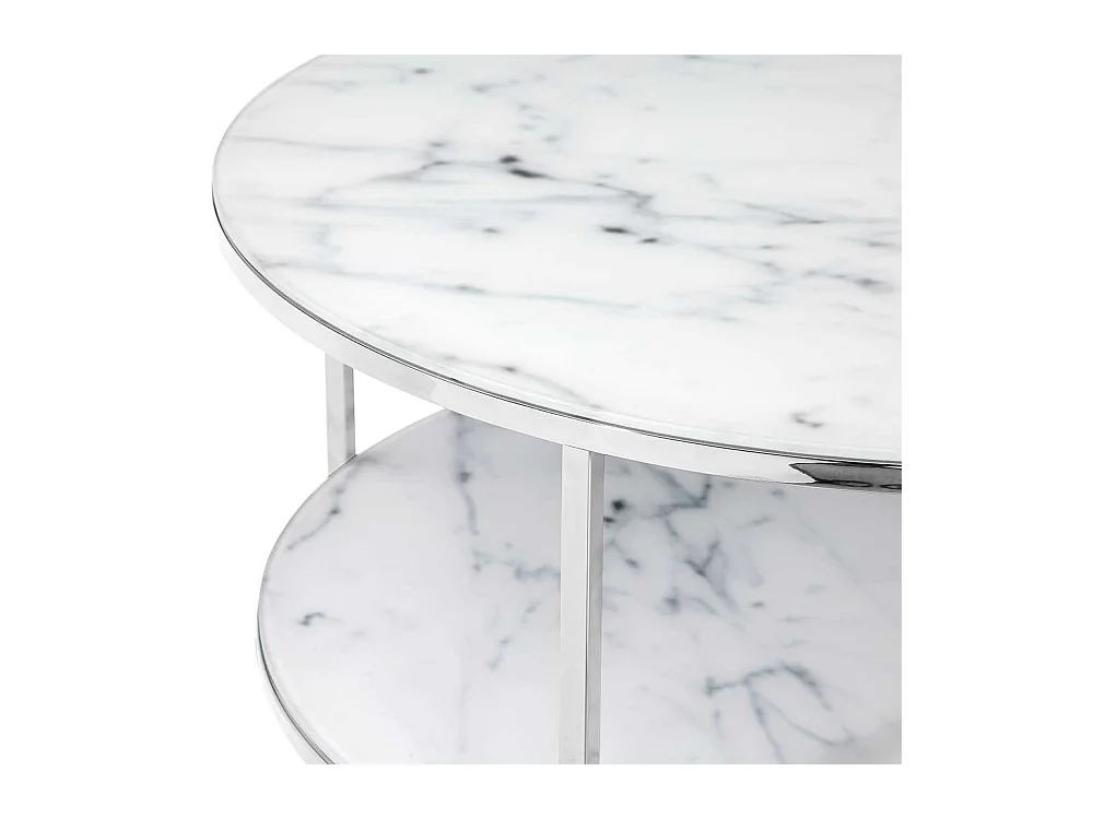 Couchtisch in Weiß Marmoroptik runde Glasplatten