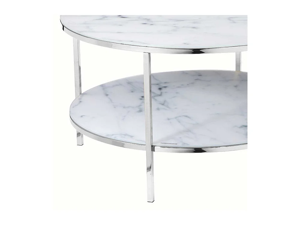 Couchtisch in Weiß Marmoroptik runde Glasplatten