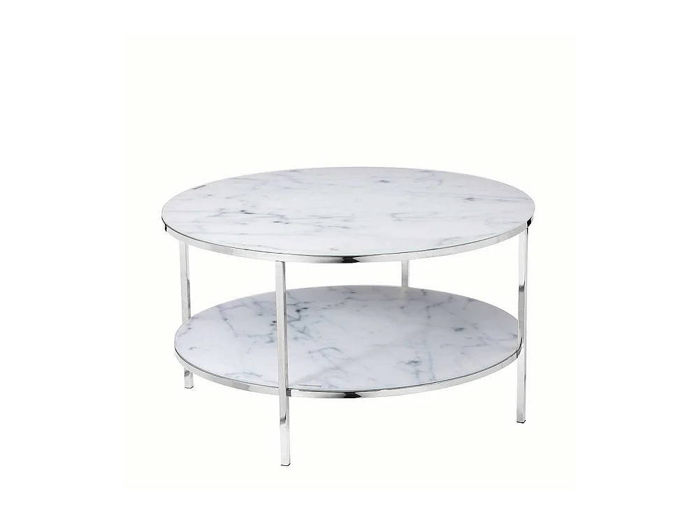 Couchtisch in Weiß Marmoroptik runde Glasplatten