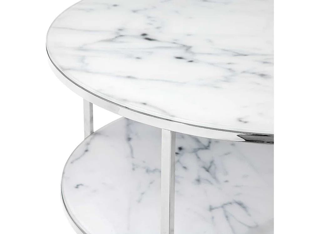 Couchtisch in Weiß Marmoroptik runde Glasplatten