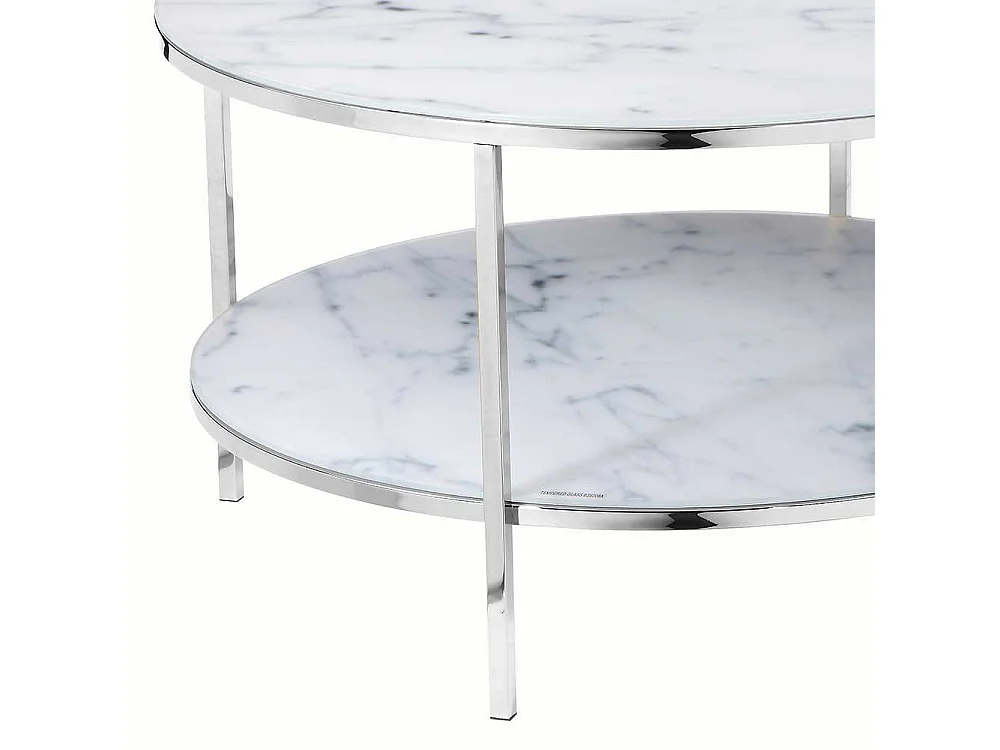 Couchtisch in Weiß Marmoroptik runde Glasplatten