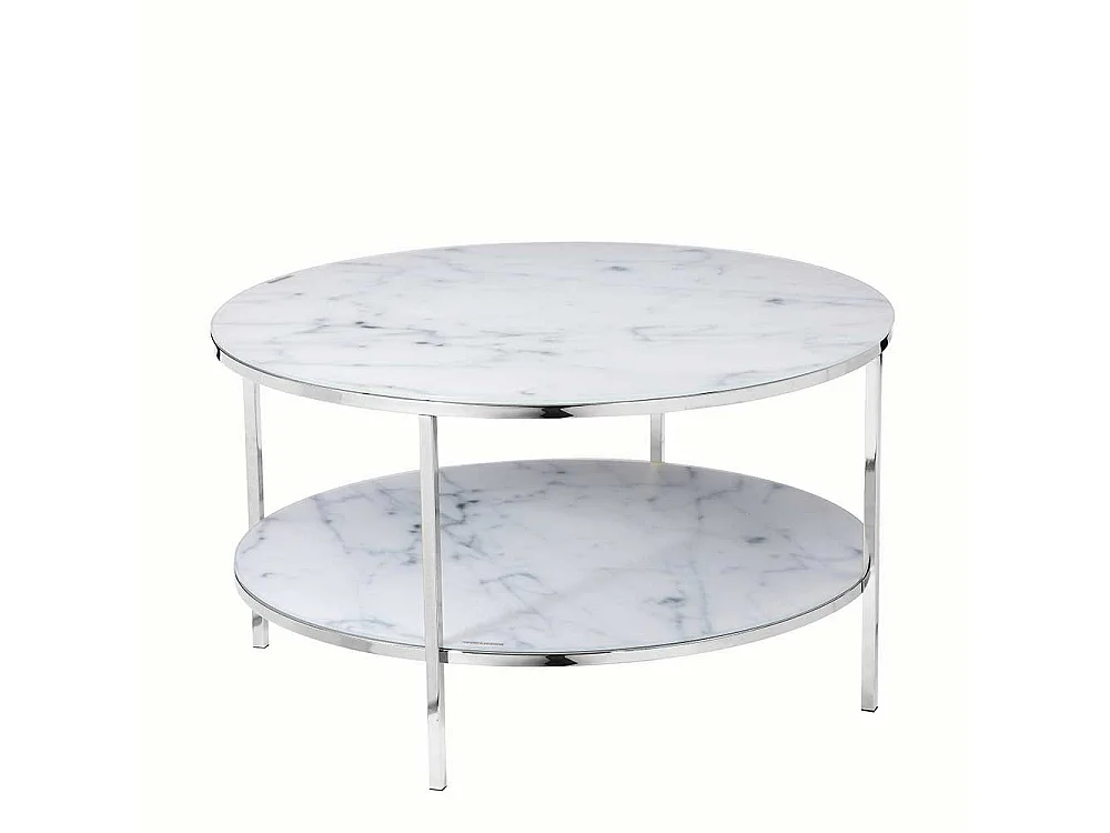 Couchtisch in Weiß Marmoroptik runde Glasplatten