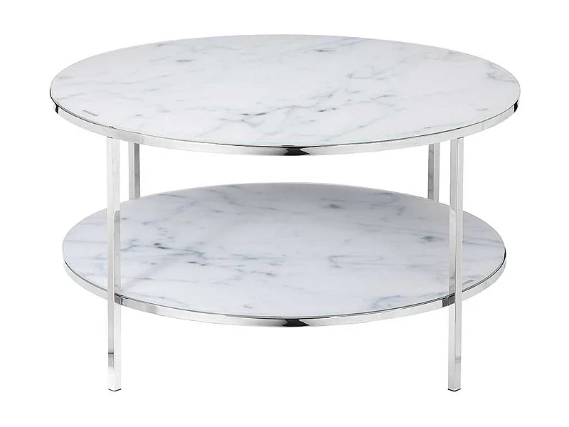 Couchtisch in Weiß Marmoroptik runde Glasplatten