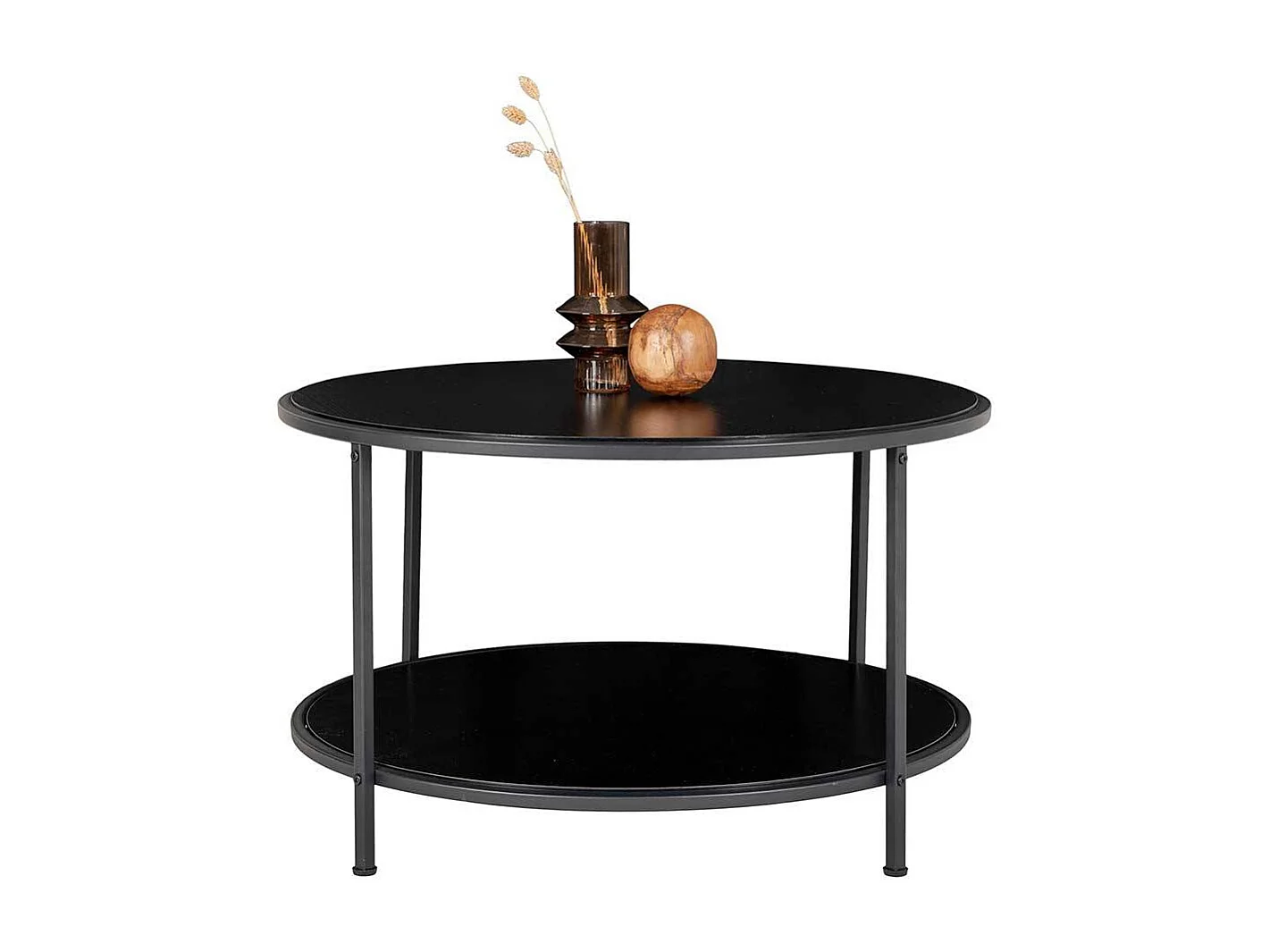 Schwarzer Coffee Table mit runder Tischplatte große Ablage