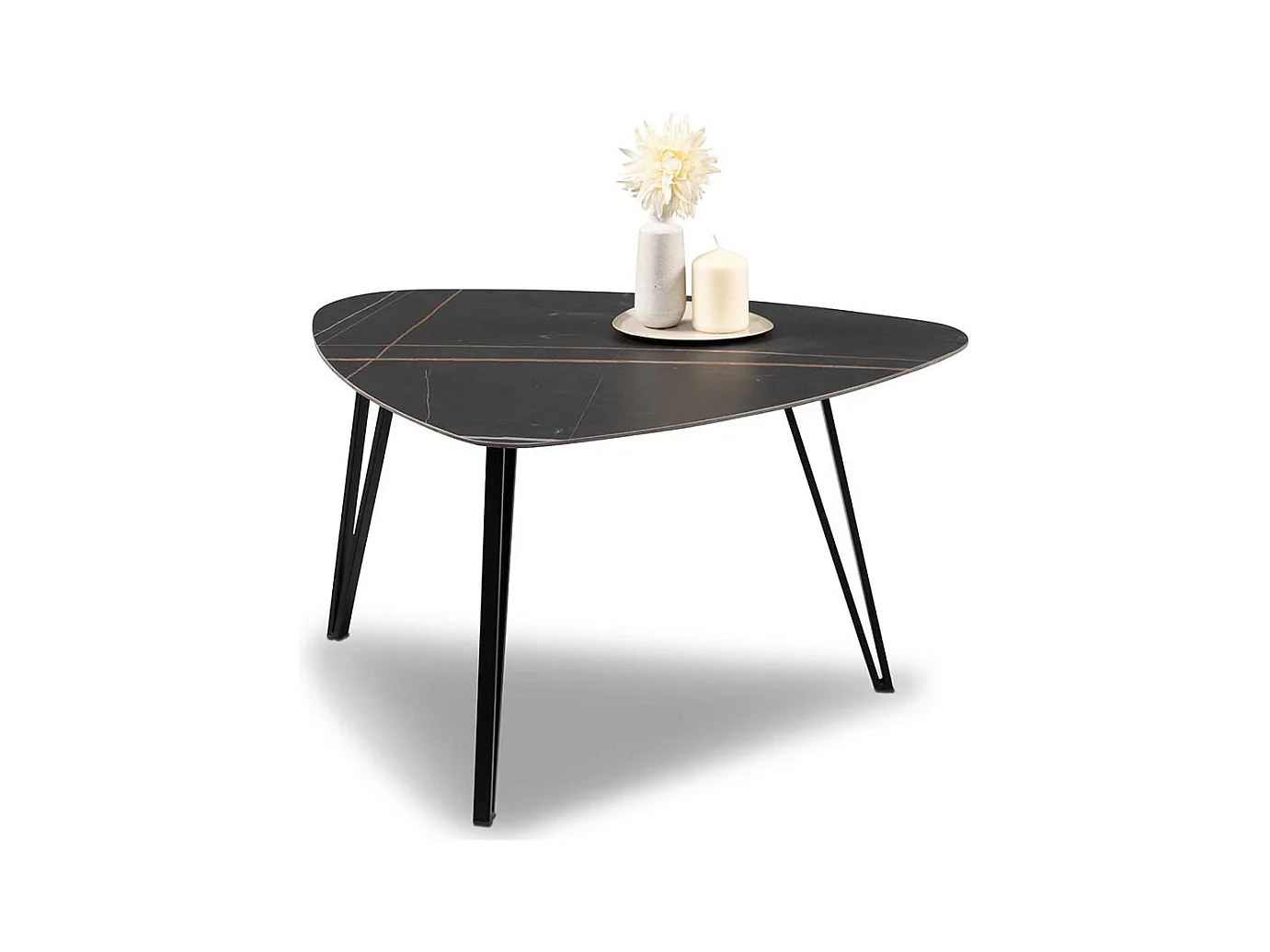 Couchtisch Sofatisch mit Steinplatte und Dreifußgestell