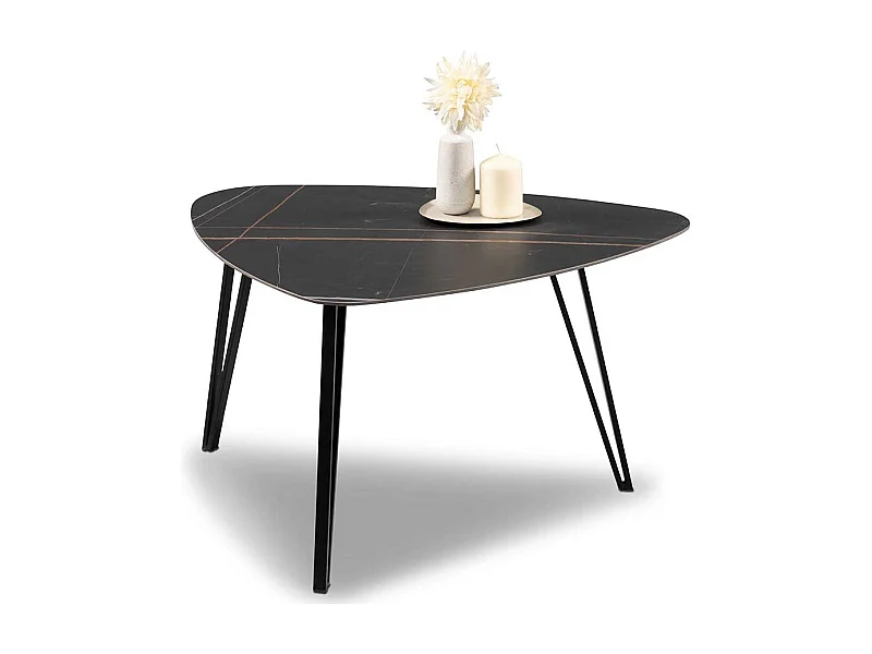 Couchtisch Sofatisch mit Steinplatte und Dreifußgestell