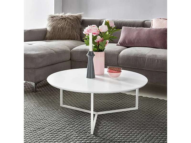 Weißer Couchtisch rund im Skandi Design 80 cm Durchmesser