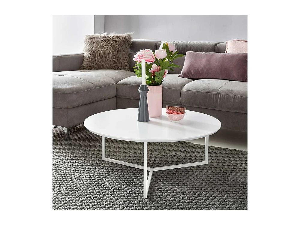 Weißer Couchtisch rund im Skandi Design 80 cm Durchmesser