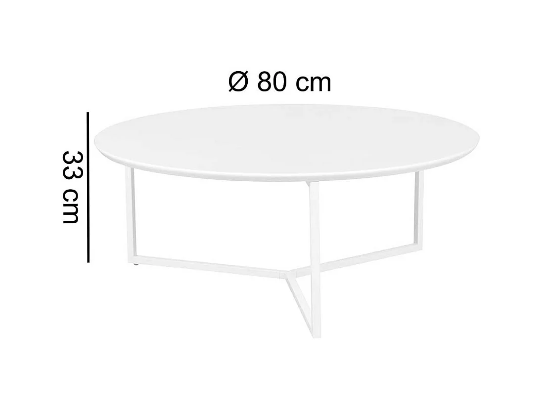 Weißer Couchtisch rund im Skandi Design 80 cm Durchmesser