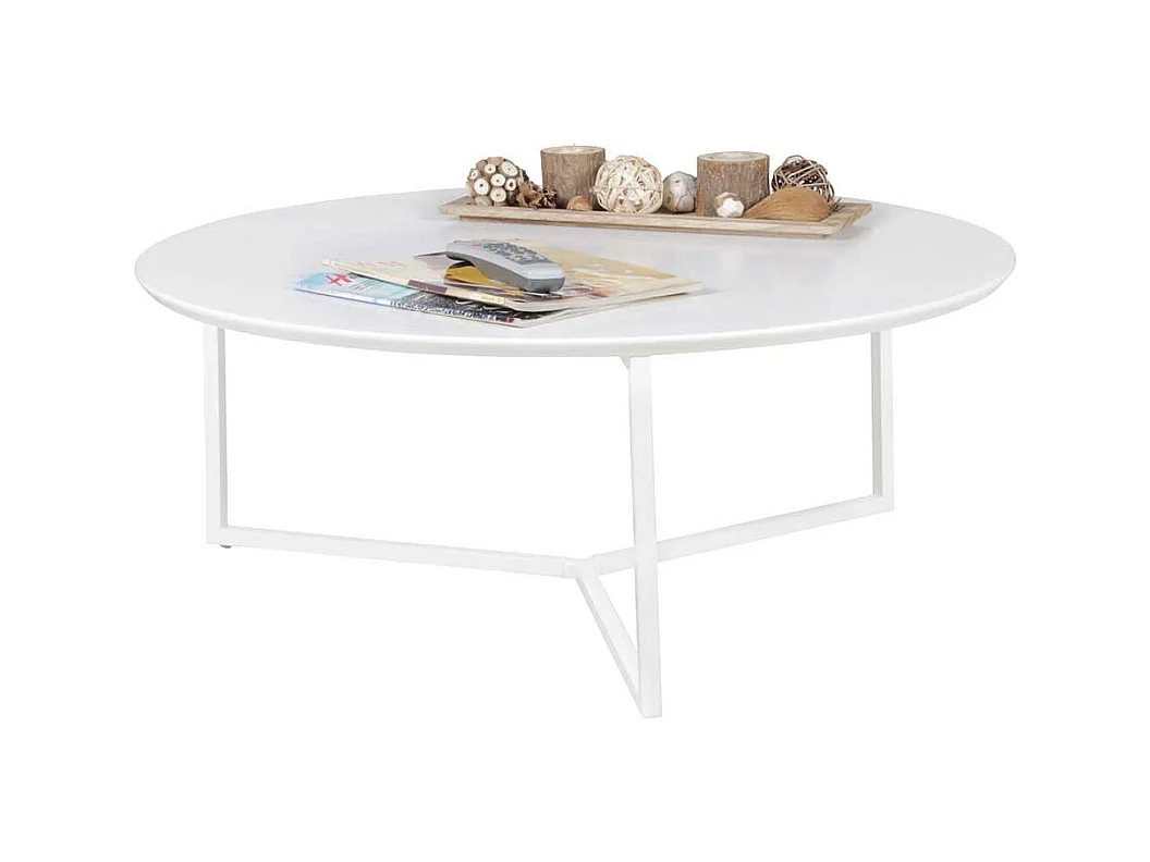 Weißer Couchtisch rund im Skandi Design 80 cm Durchmesser